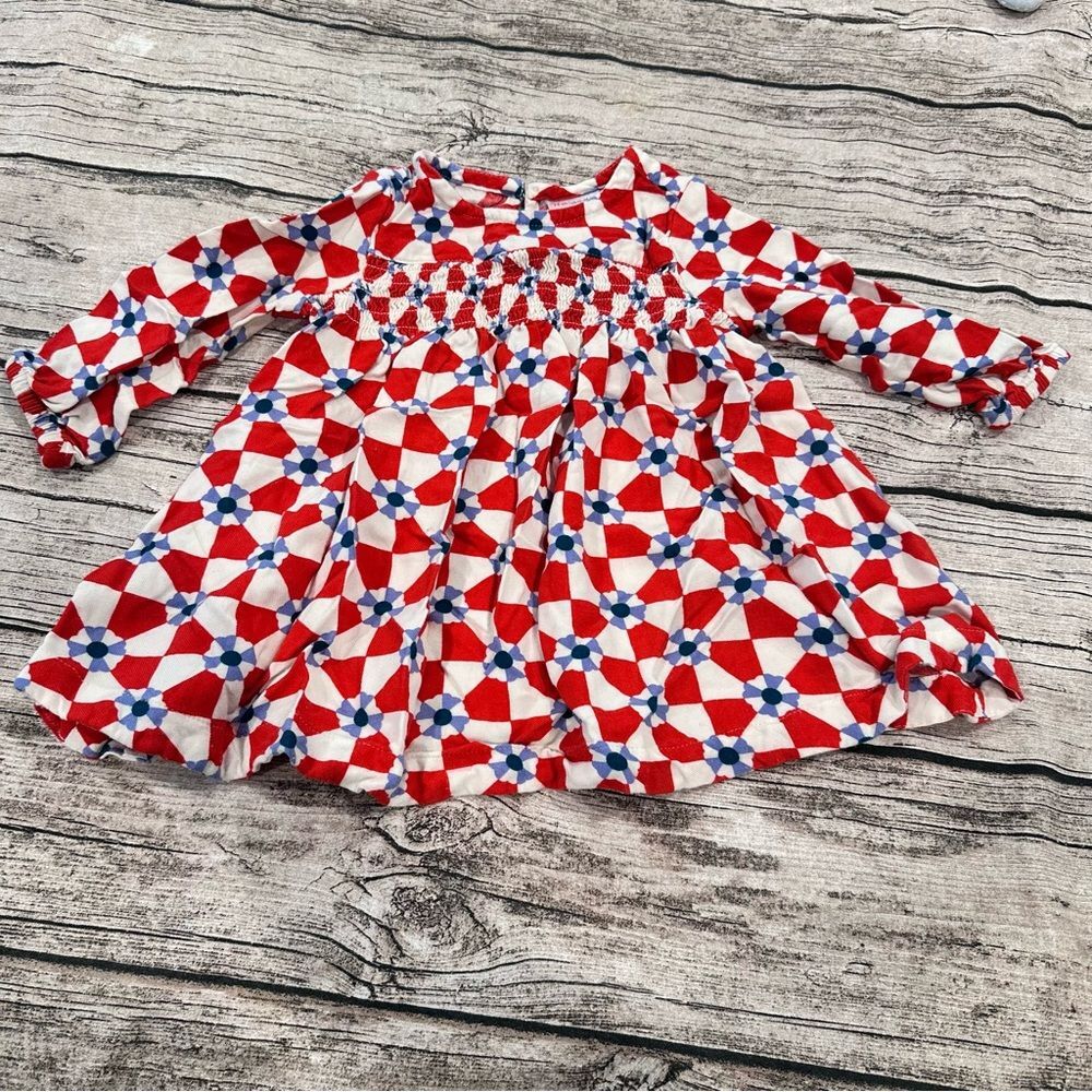 Hanna Andersson Red, White and Blue Geometric Patterned Dress Size 12-18 Months